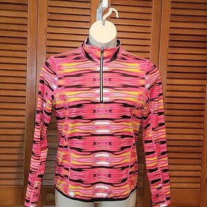 LAUREN RALPH LAUREN PINK, RED & BLACK STRIPED WOMEN'S JACKET